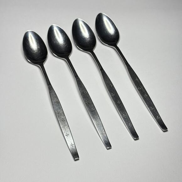 Oneida Community CELEBRITY Stainless 4 Iced Tea Spoons MCM w/ White Stars - Picture 1 of 11